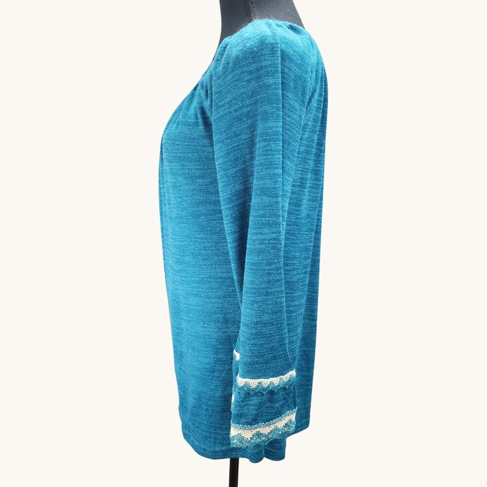 NWT Winwin Blouse Women S/M Blue Double Lace Sleeve Tunic Hippie Top Hipster New - Picture 5 of 13